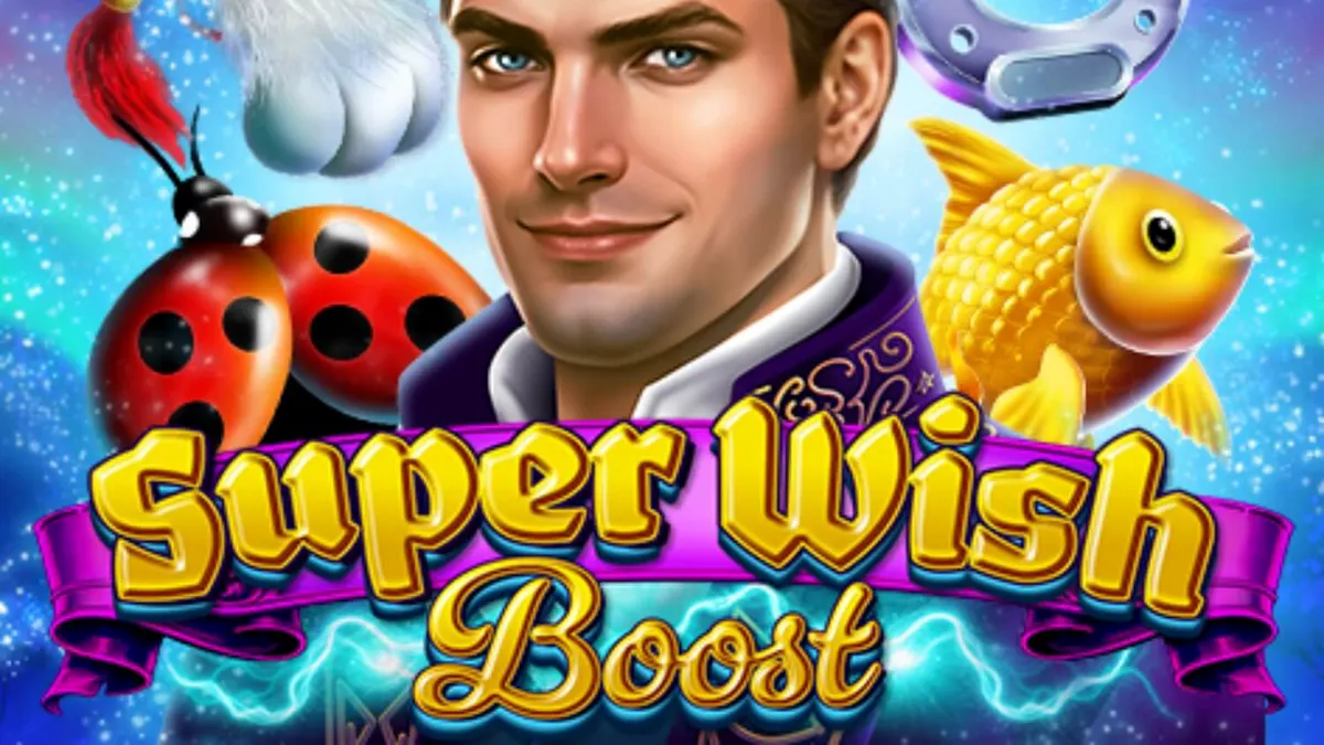 Tampilan visual slot Super Wish Boost dengan elemen magis dan simbol keberuntungan